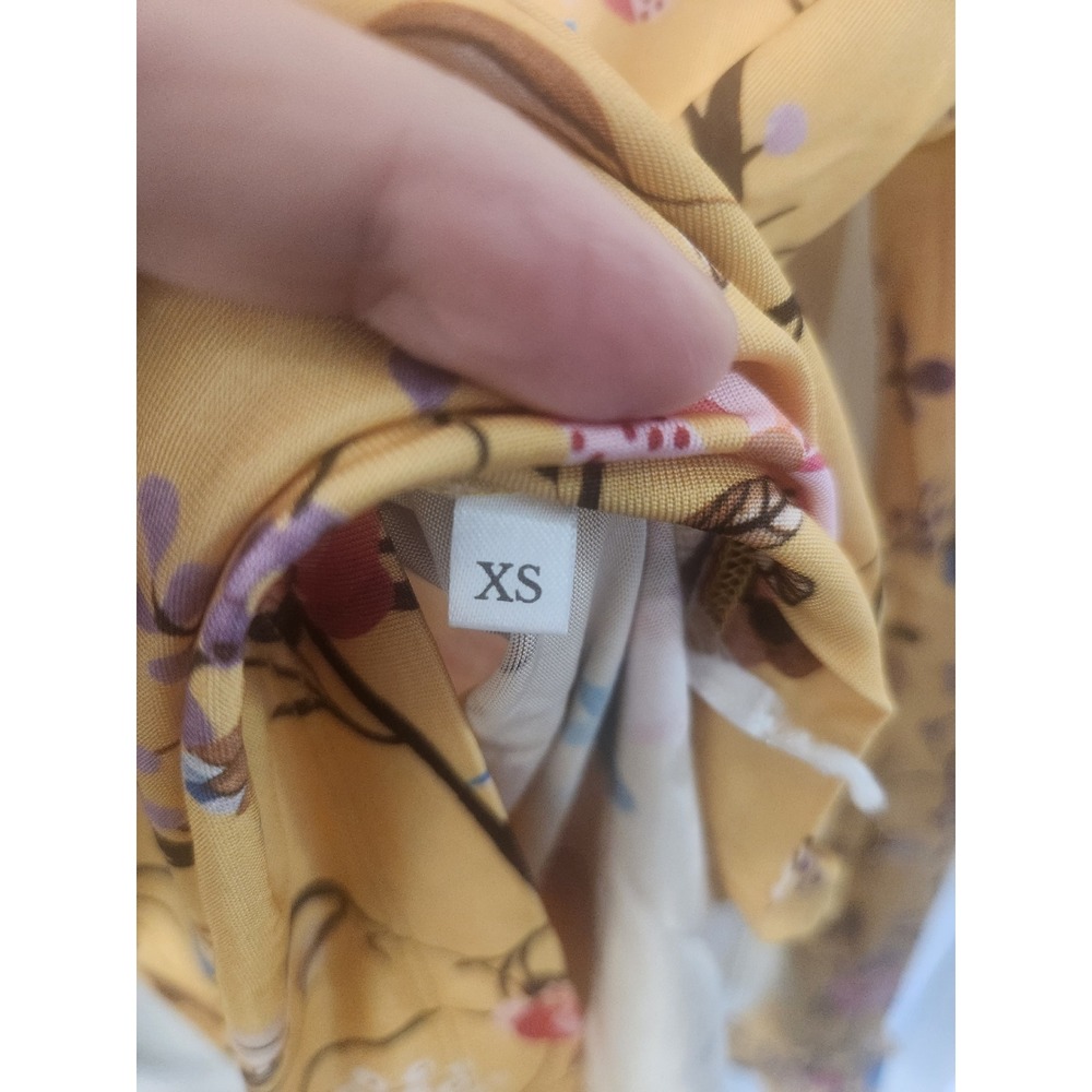 Stine Goya Yellow Floral Mock Neck Long Sleeve Ruffle Cuff Top XS Slim Fit - Picture 3 of 6